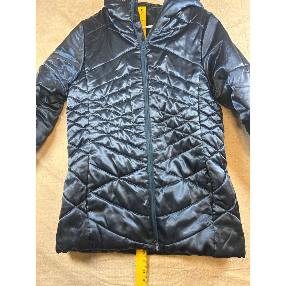 i5 Apparel Women's Quilted Puffer Hooded Jacket Dark Blue Shiny Size‎ L - Picture 5 of 7